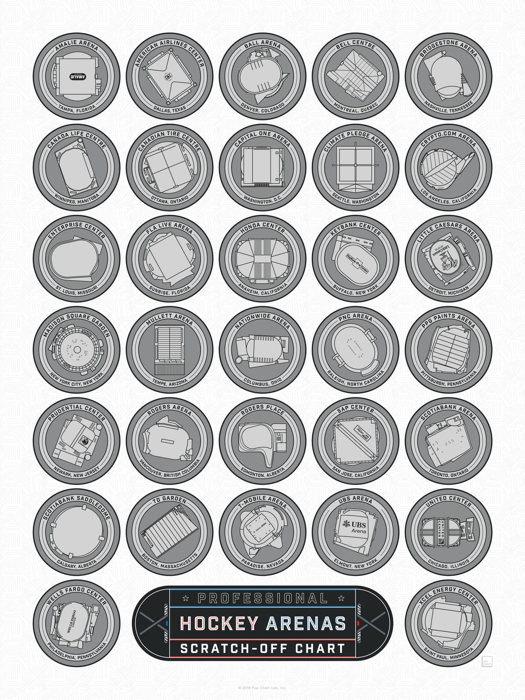 Pro Hockey Arenas Scratch-off Chart | 12" x 16" art print