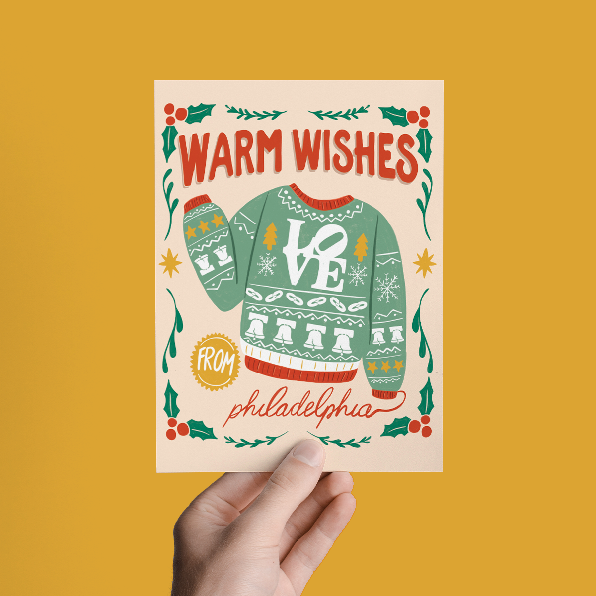 Warm Wishes from Philadelphia Christmas Sweater Greeting Card
