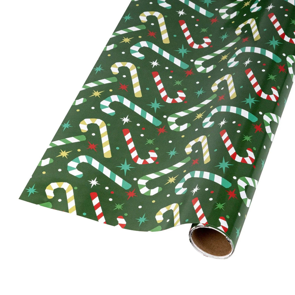 Modern Candy Cane and Geo Plaid 30" x 10' Holiday Reversible Wrapping Paper