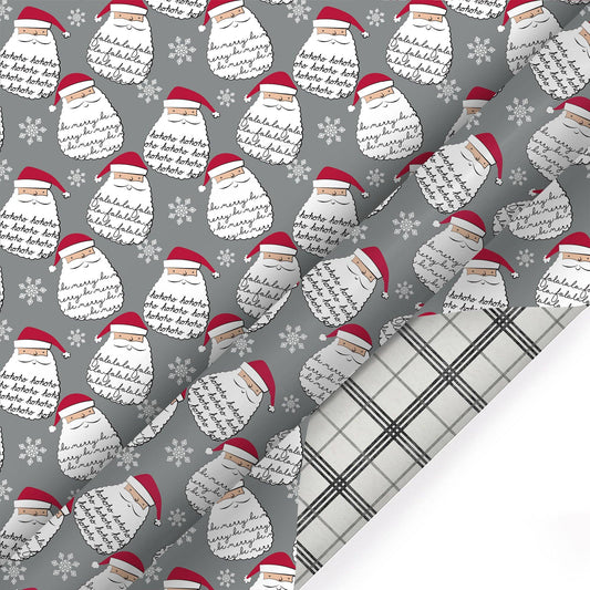 Reversible Wrapping Paper | Merry Santa Face/Black & White Plaid