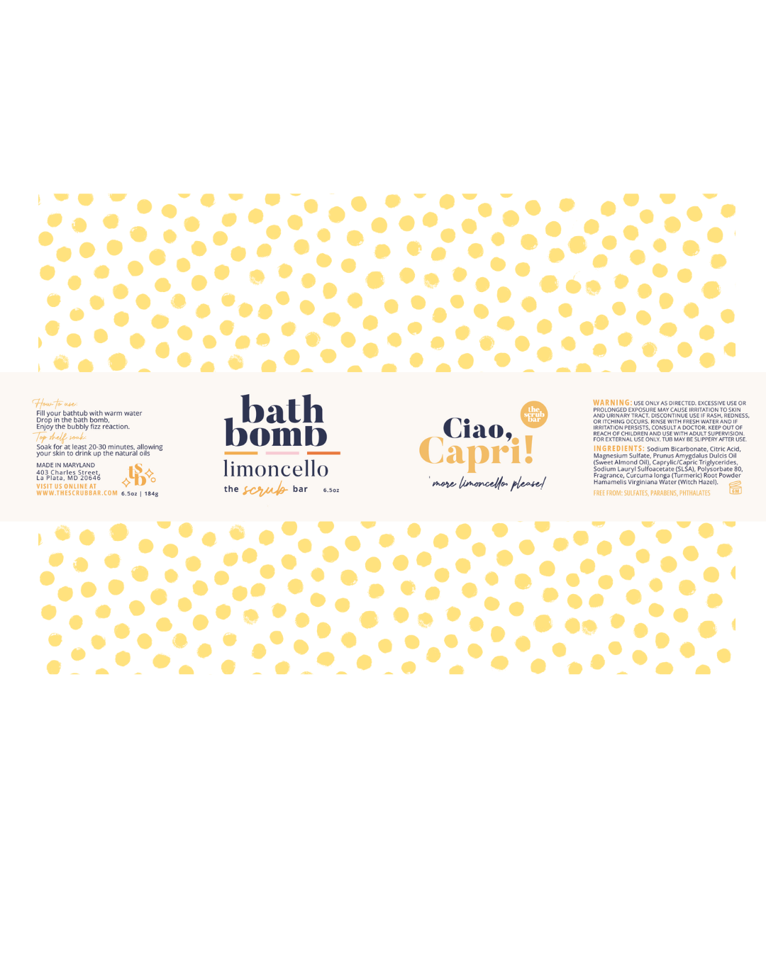 Hydrating Limoncello Bath Bomb 6.5 oz