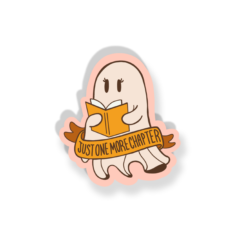 Just One More Chapter Ghost Reading Book Cute Vinyl Sticker