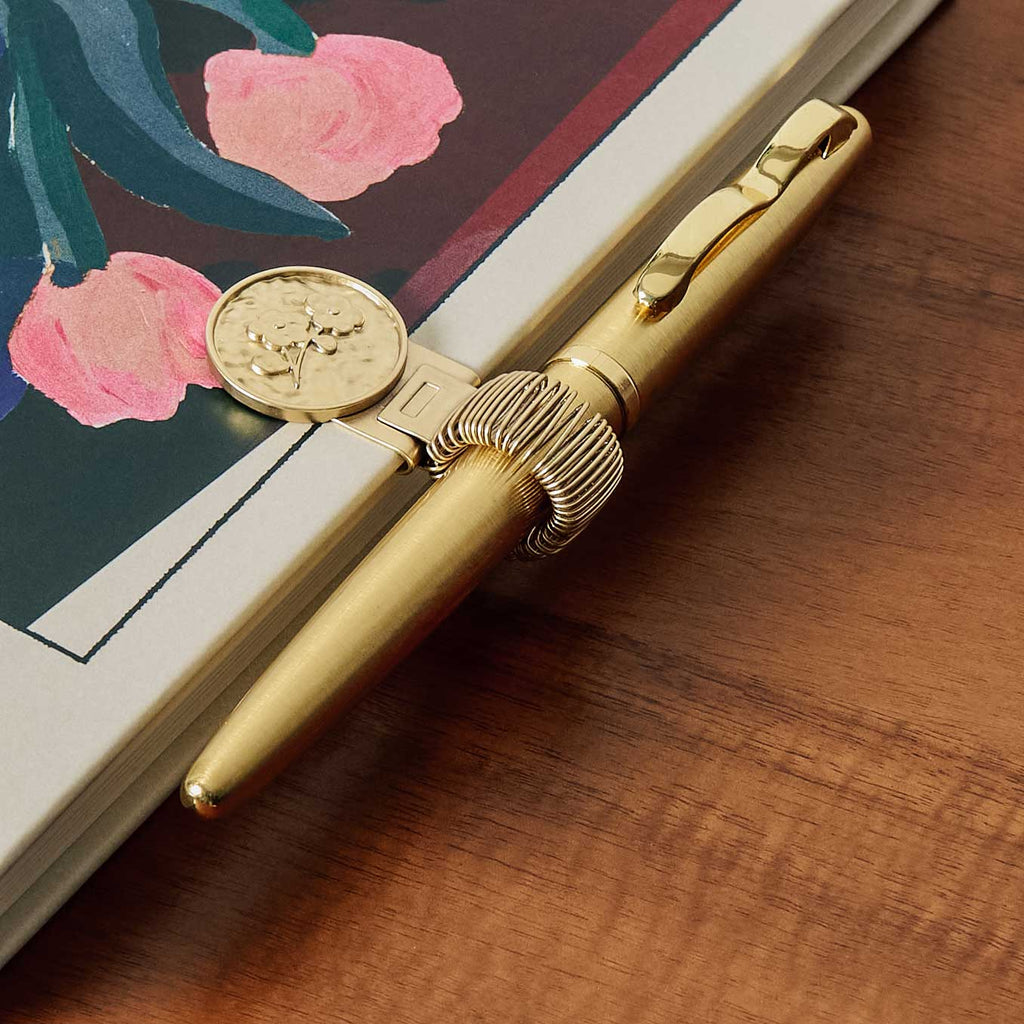 Brass Pen Clip - Floral Coin