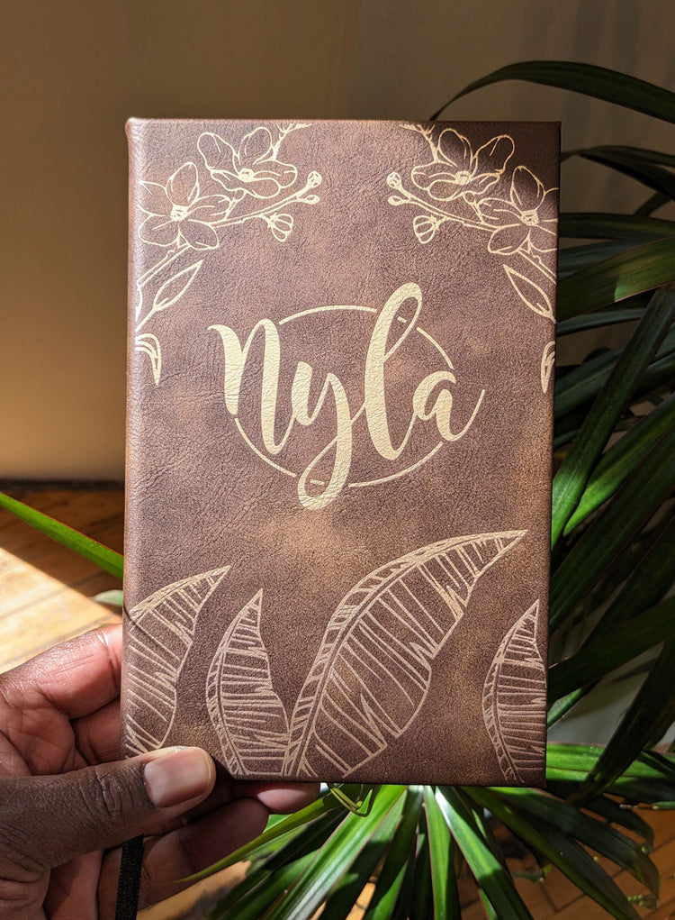 Engraved leatherette book