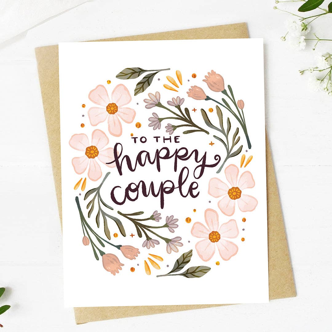 Happy Couple Pink Florals Card