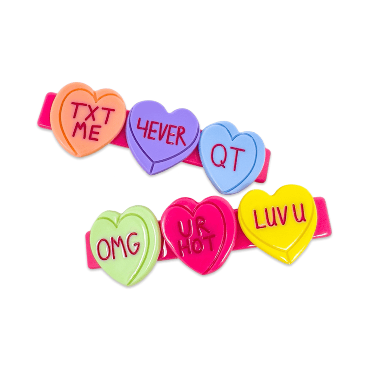 Candy Hearts Alligator Hair Clip Set
