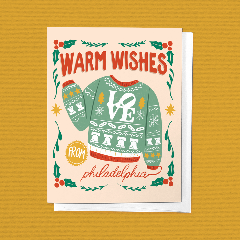 Warm Wishes from Philadelphia Christmas Sweater Greeting Card