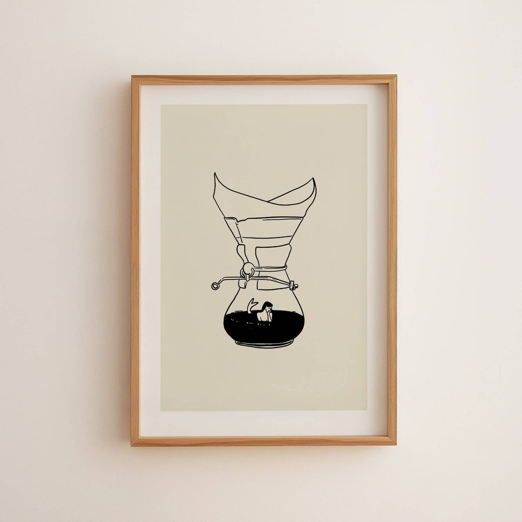 Pour Over Coffee & Mermaid Minimal Art Print: 8x10