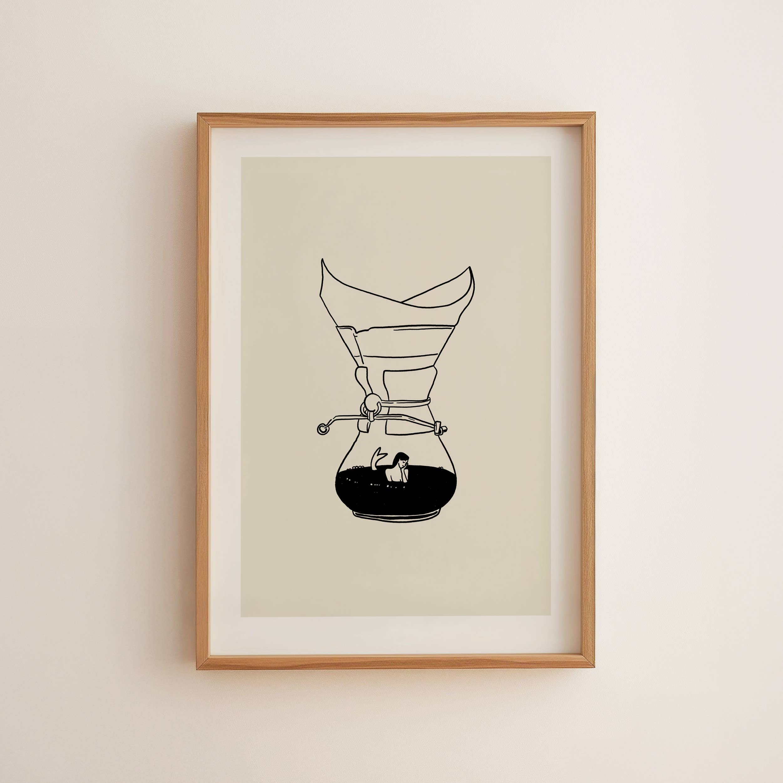 Pour Over Coffee & Mermaid Minimal Art Print: 5x7