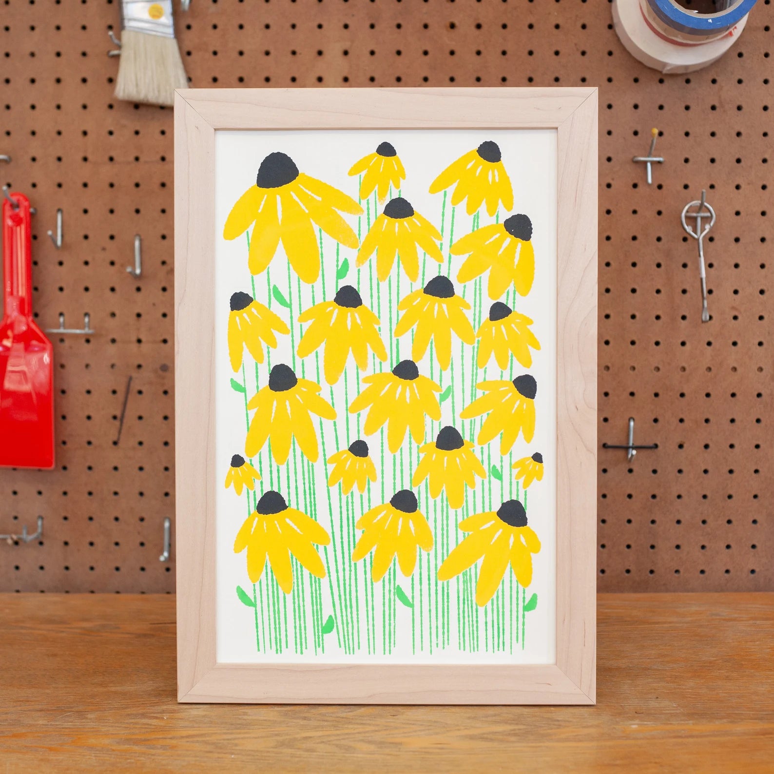 Yellow + Green Straw Flower Screen Print (11x17)