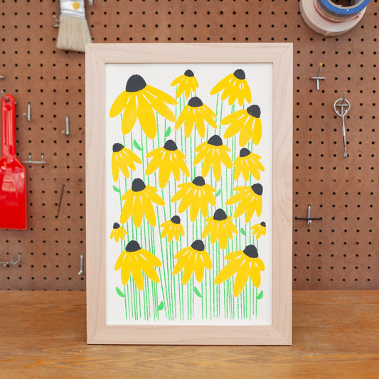 Yellow + Green Straw Flower screen print