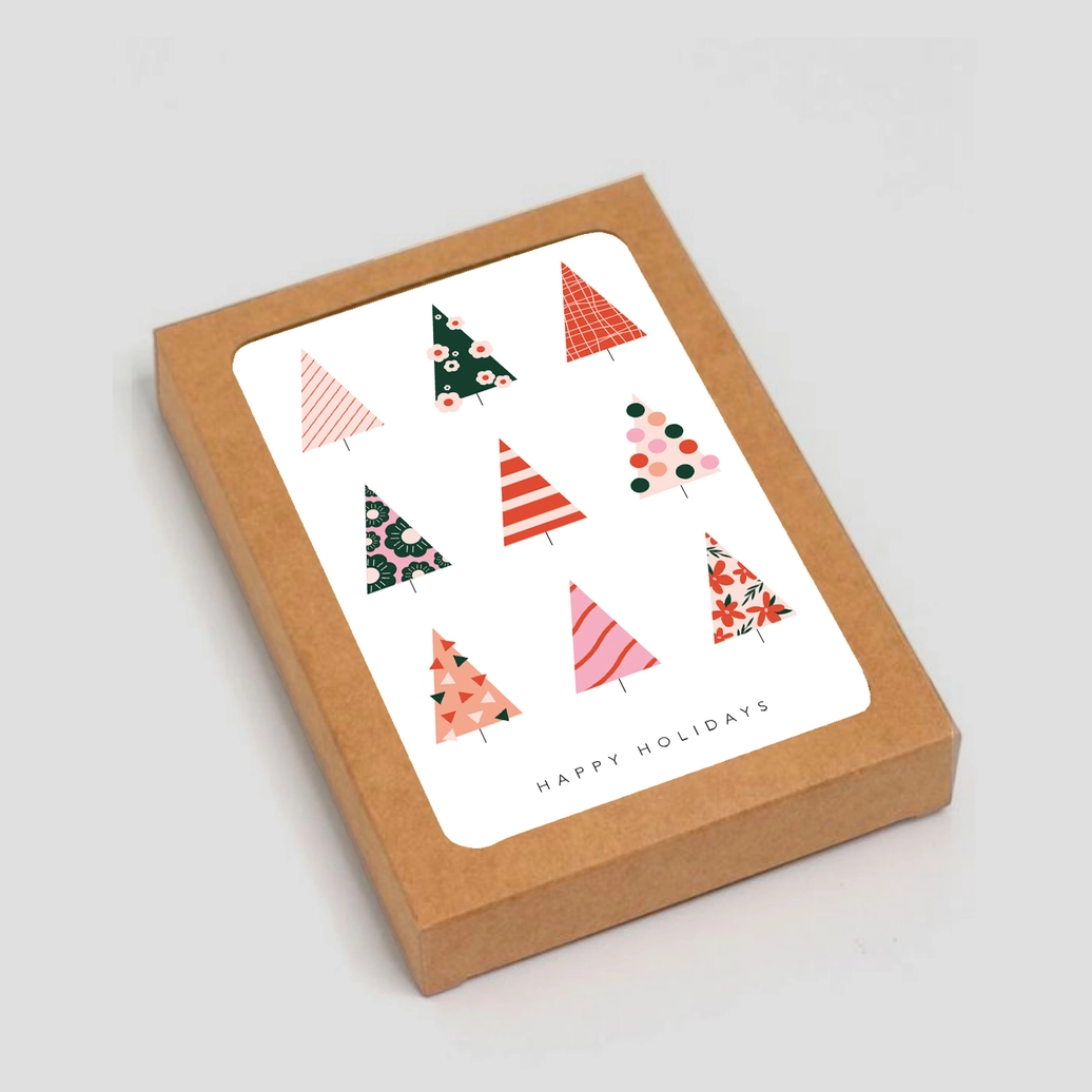 Happy Holidays Modern Christmas Tree Card Box Set