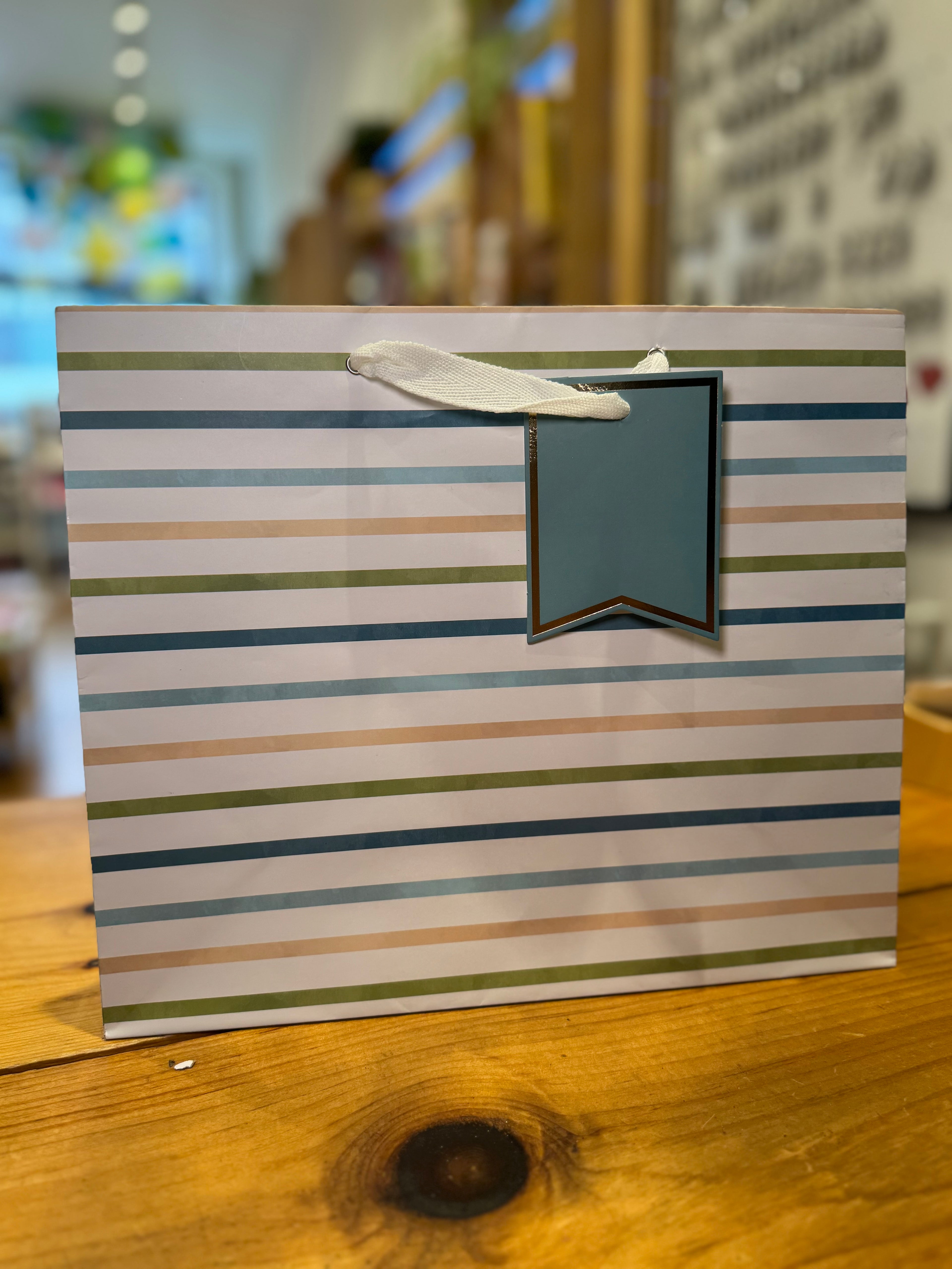 Blue and Green Stripped Gift Bag