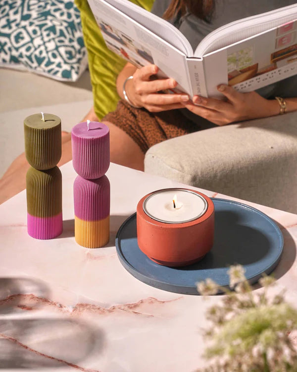 Colour Block Pillar Candle - Fuchsia/Mustard