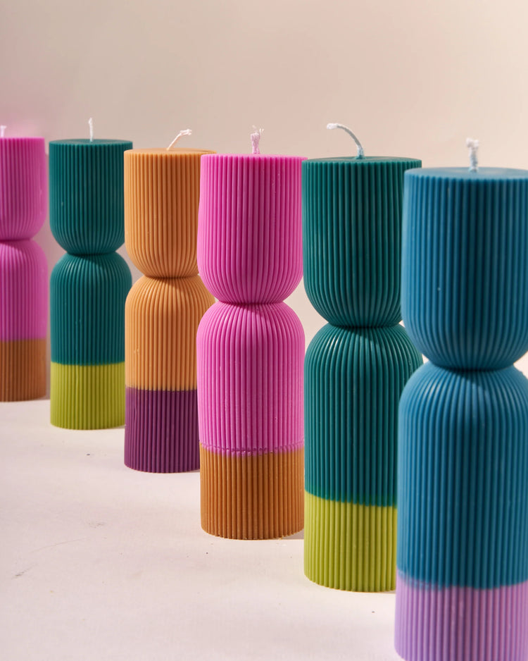 Color Block Pillar Candle - Storm Blue / Violet