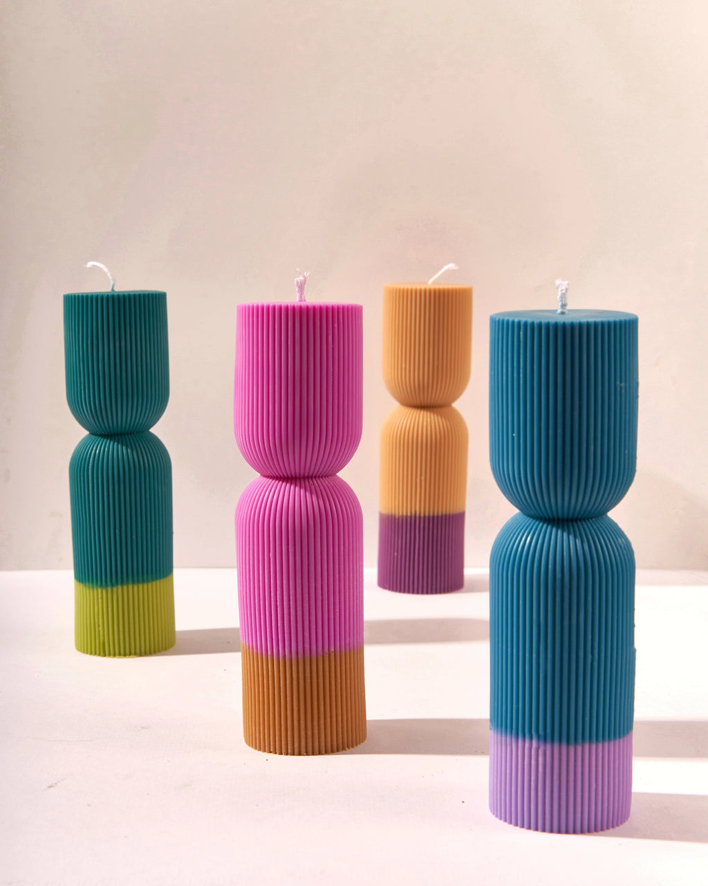 Colour Block Pillar Candle - Yellow/ Plum
