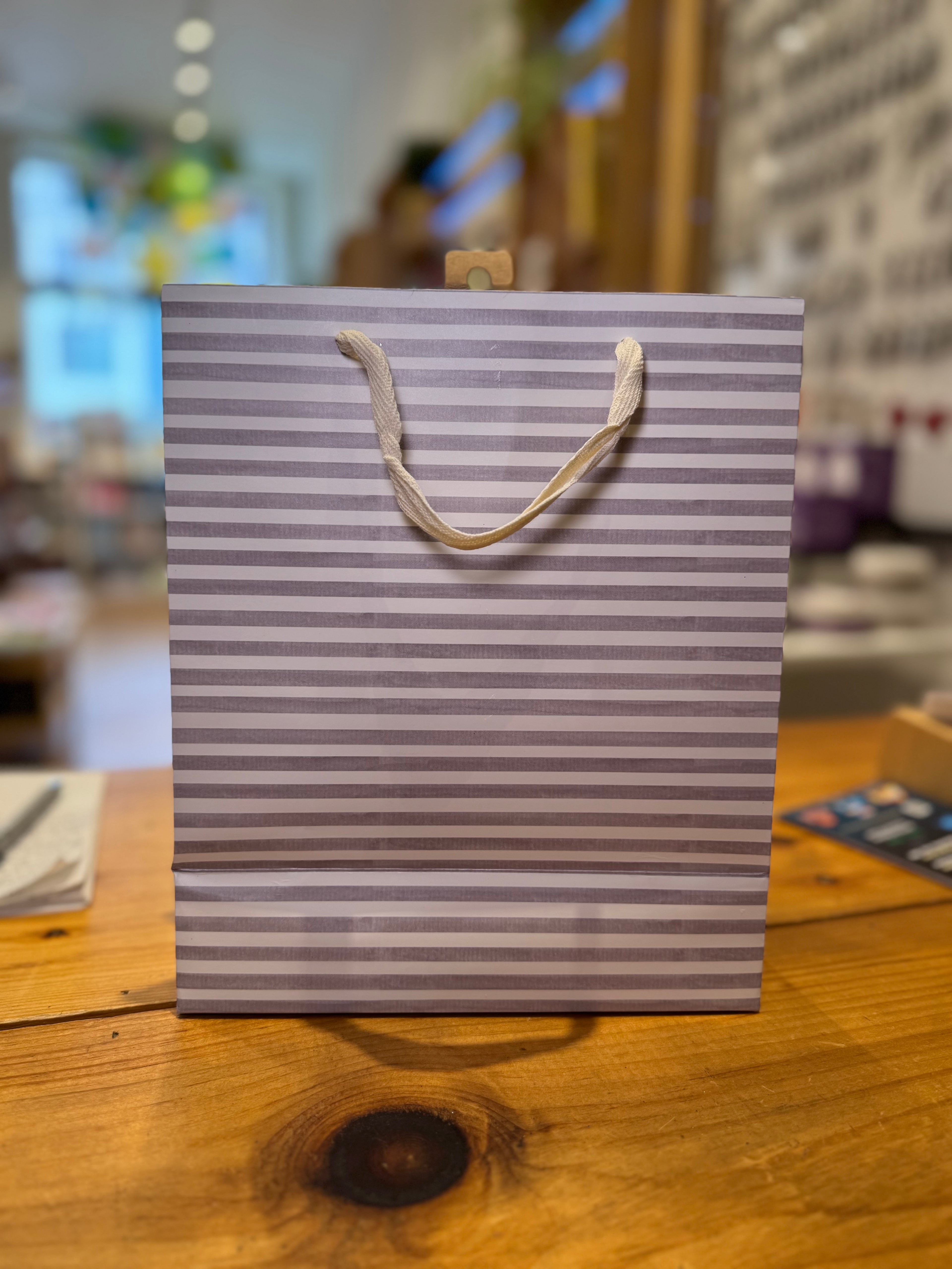 Gray Striped Gift Bag