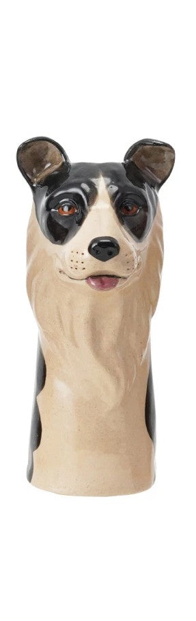 Hand-Painted Stoneware Dog Vase