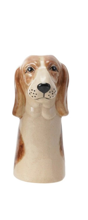 Hand-Painted Stoneware Dog Vase