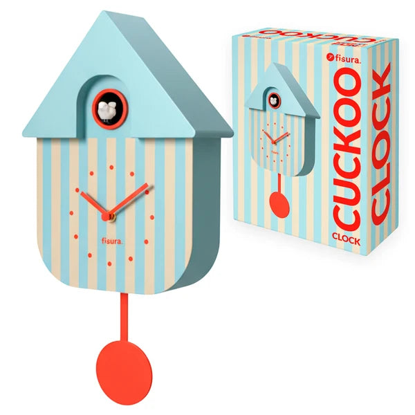 Blue and Beige Striped Cuckoo Clock