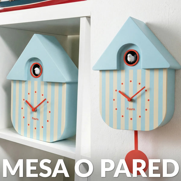 Blue and Beige Striped Cuckoo Clock