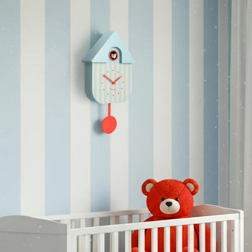 Blue and Beige Striped Cuckoo Clock