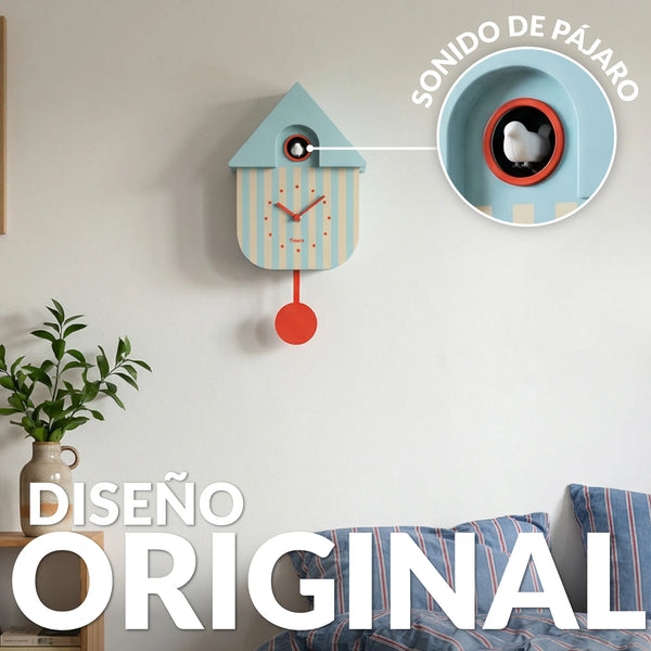 Blue and Beige Striped Cuckoo Clock