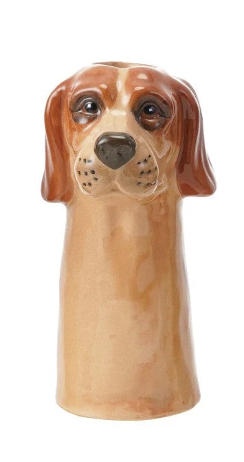 Hand-Painted Stoneware Dog Vase