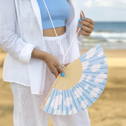Blue Clouds Hand Fan