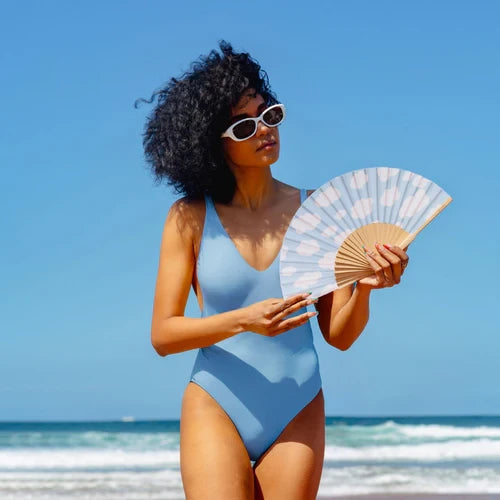 Blue Clouds Hand Fan