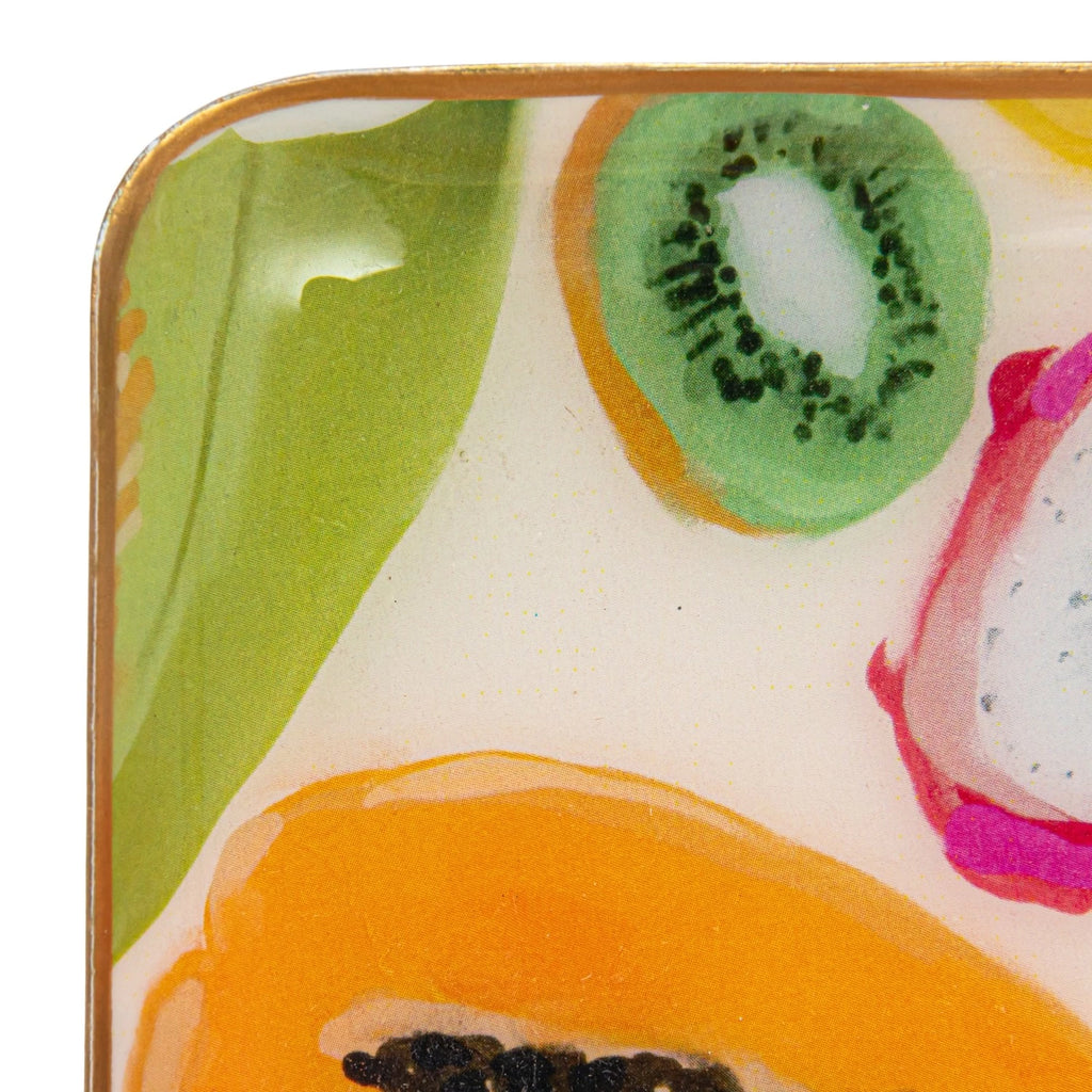 Metal Fruit Tray with Gold Rim