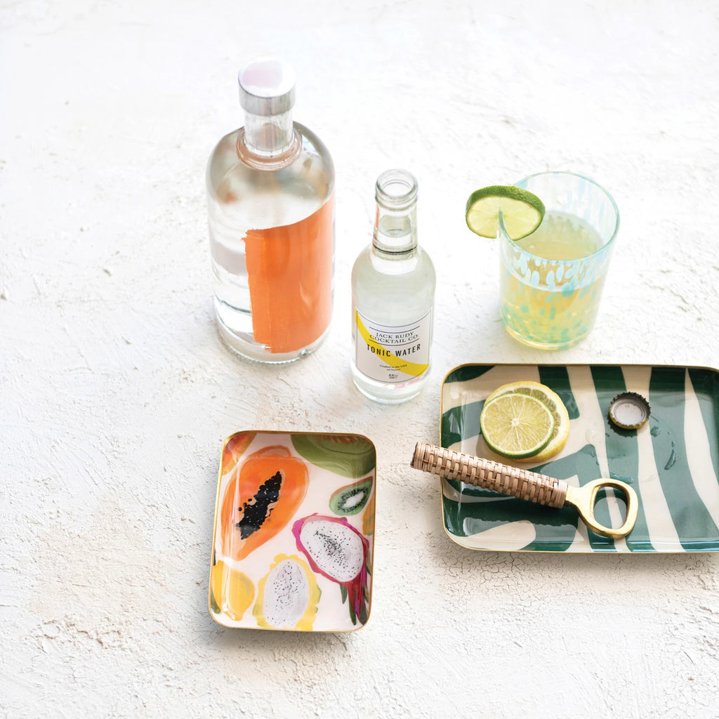 Geometric Metal Tray with Gold Rim