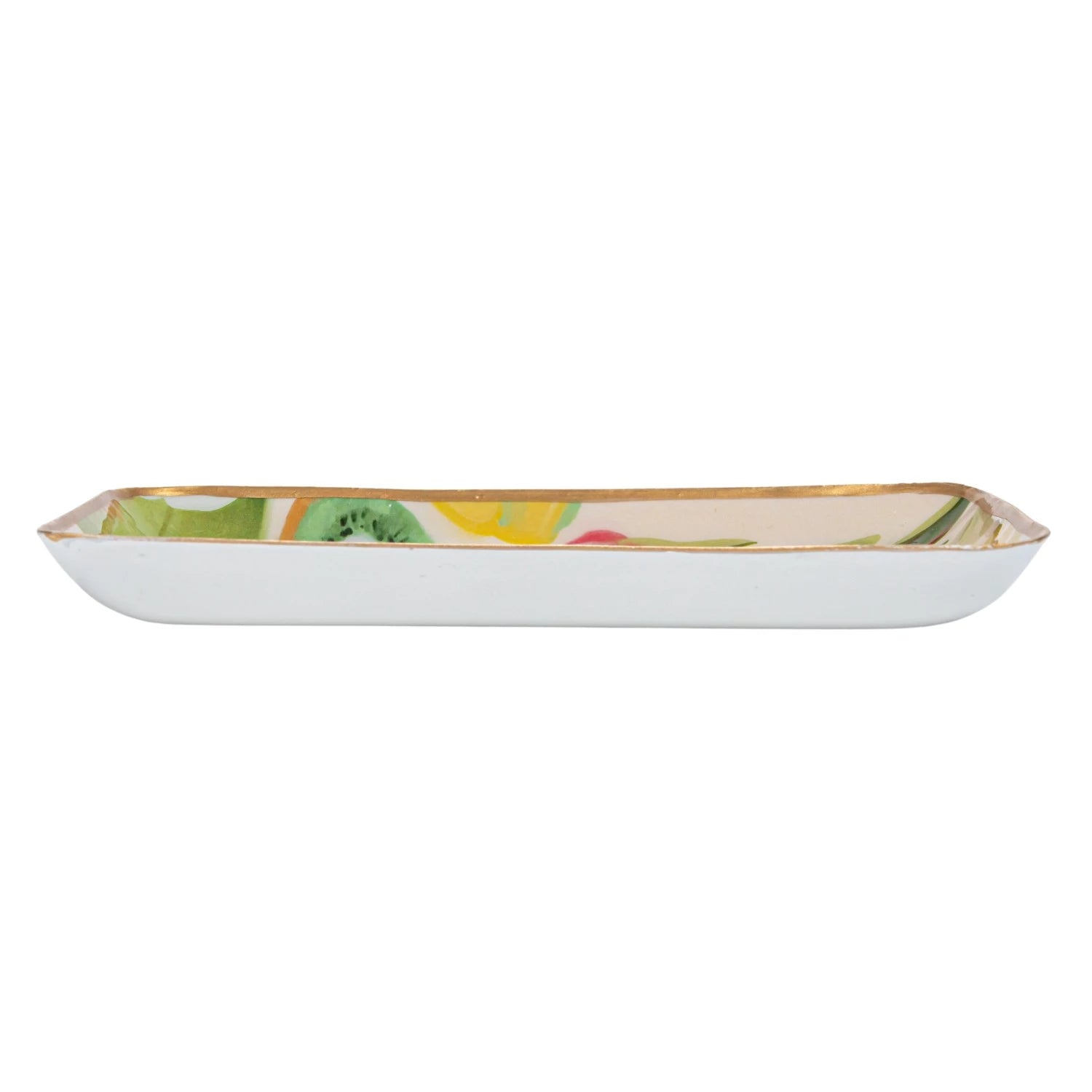 Metal Fruit Tray with Gold Rim