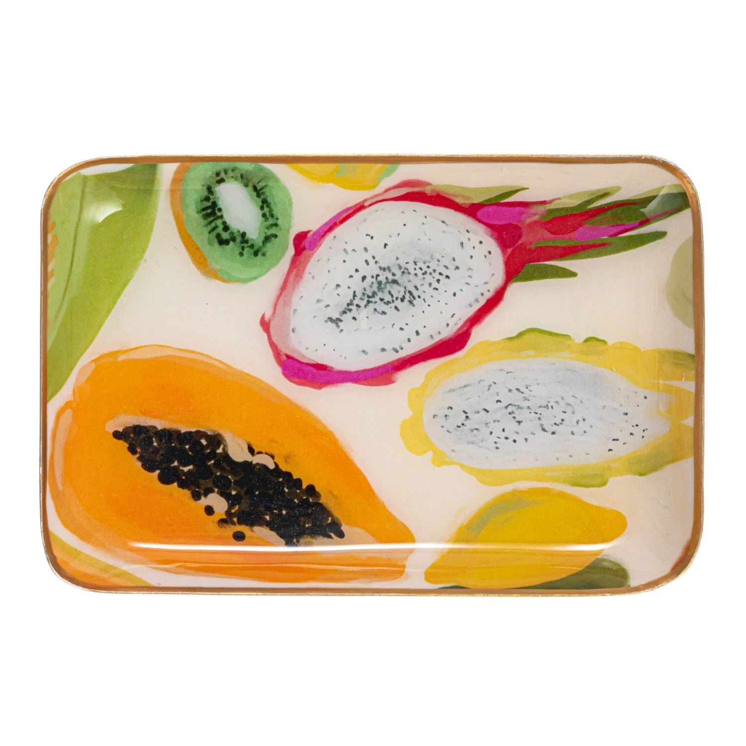 Metal Fruit Tray with Gold Rim