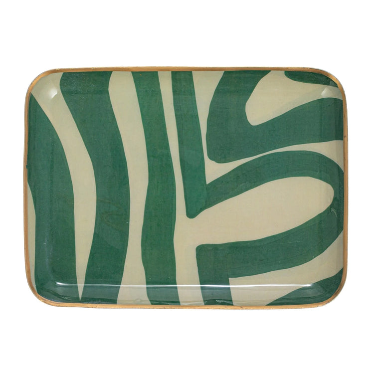 Geometric Metal Tray with Gold Rim