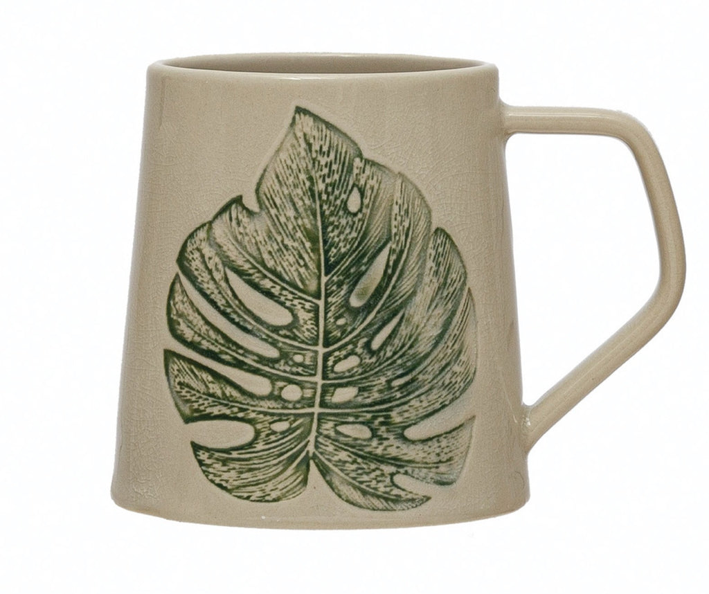 Stoneware Mug with Leaf