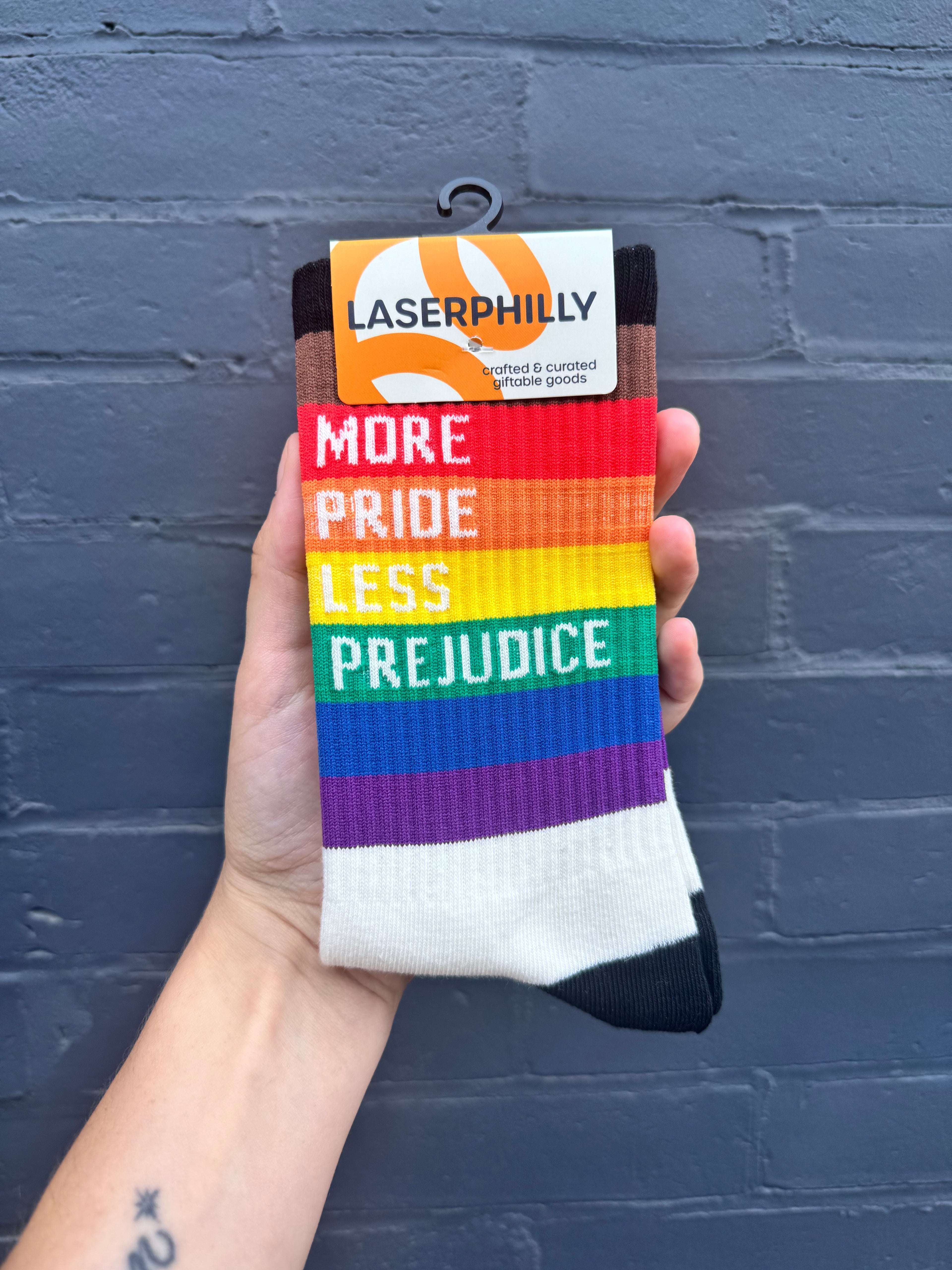 'More Pride Less Prejudice' Laser Philly Socks