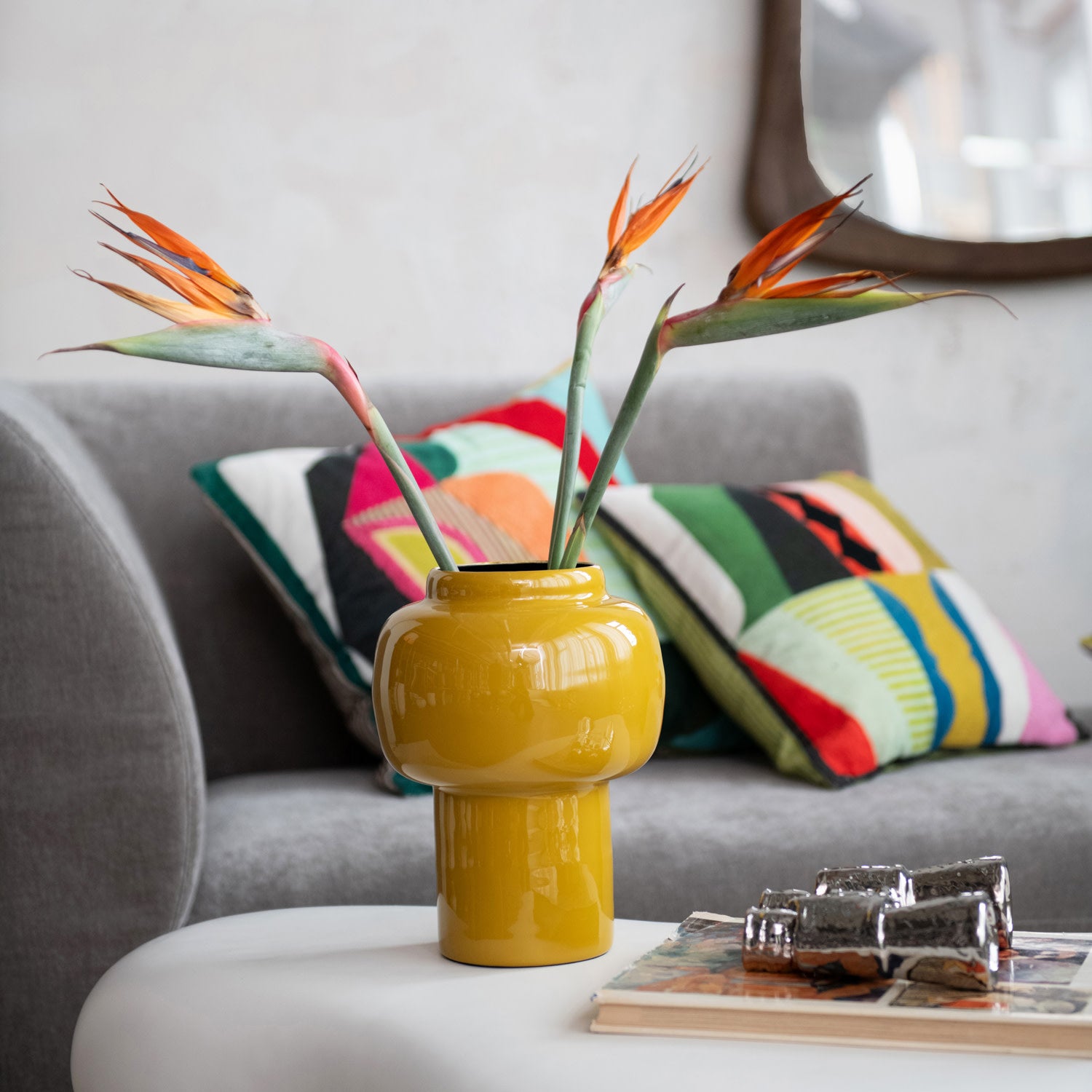 Mustard Enameled Metal Vase