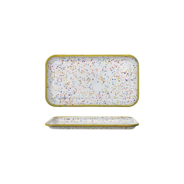 Multi-Color Splatterware Plate with Yellow Rim
