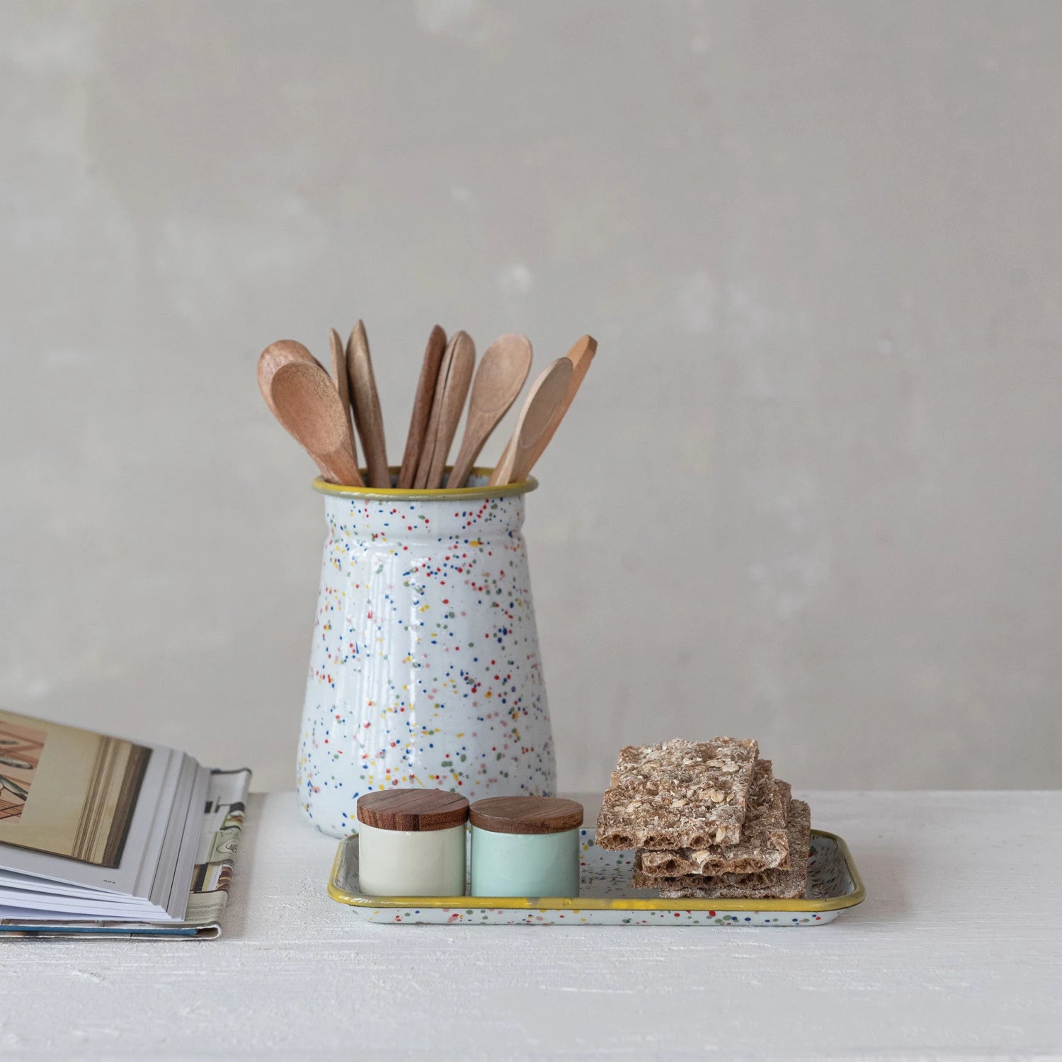 Multi-Color Splatterware Plate with Yellow Rim