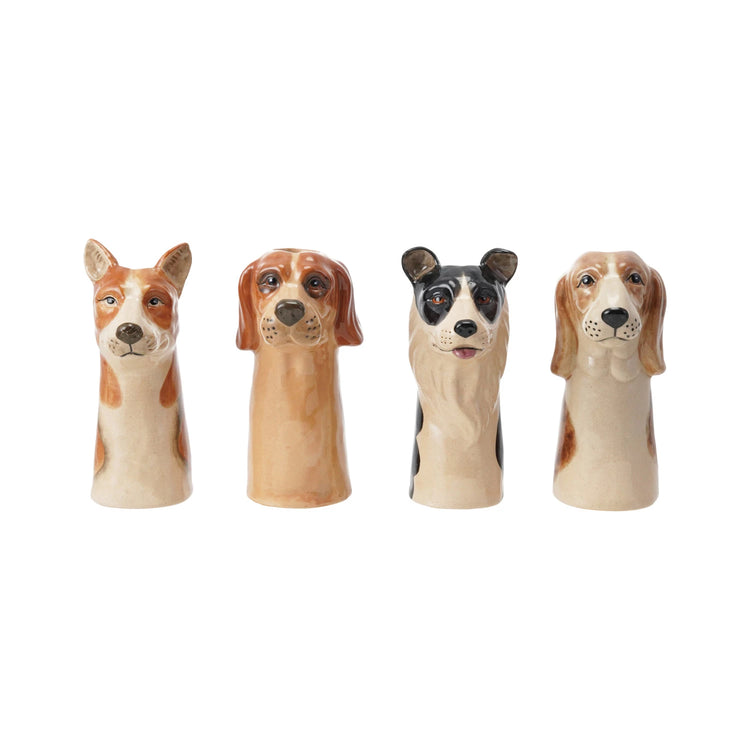 Hand-Painted Stoneware Dog Vase