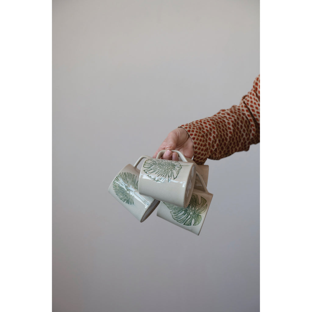 Stoneware Mug with Leaf