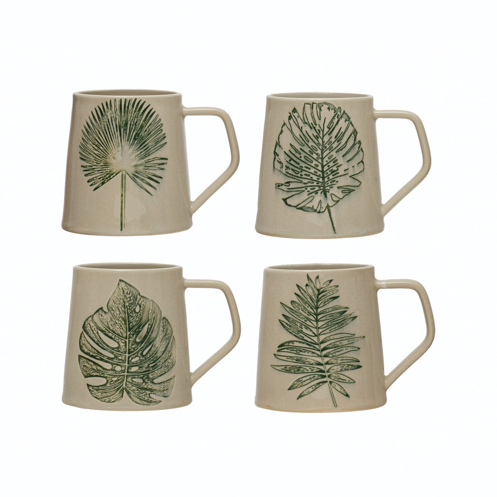 Stoneware Mug with Leaf