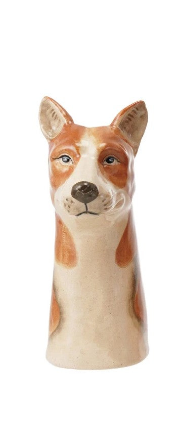 Hand-Painted Stoneware Dog Vase