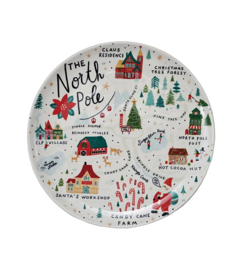 North Pole Scene - 11" Round Stoneware Plate
