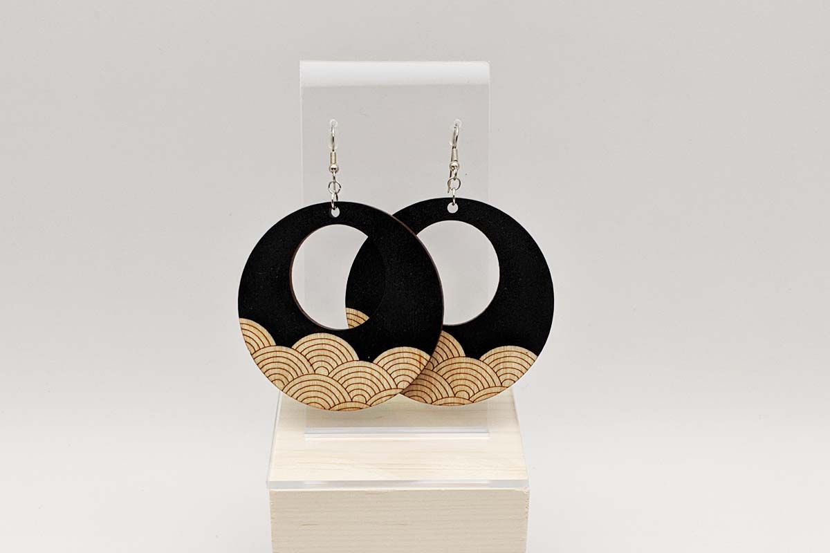 Dangle Wave: Black Wood Earrings