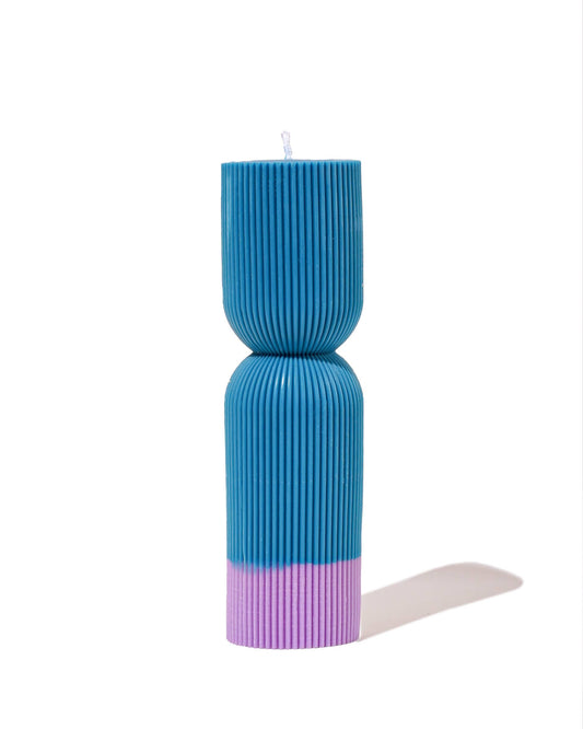 Colour Block Pillar Candle - Storm Blue / Violet