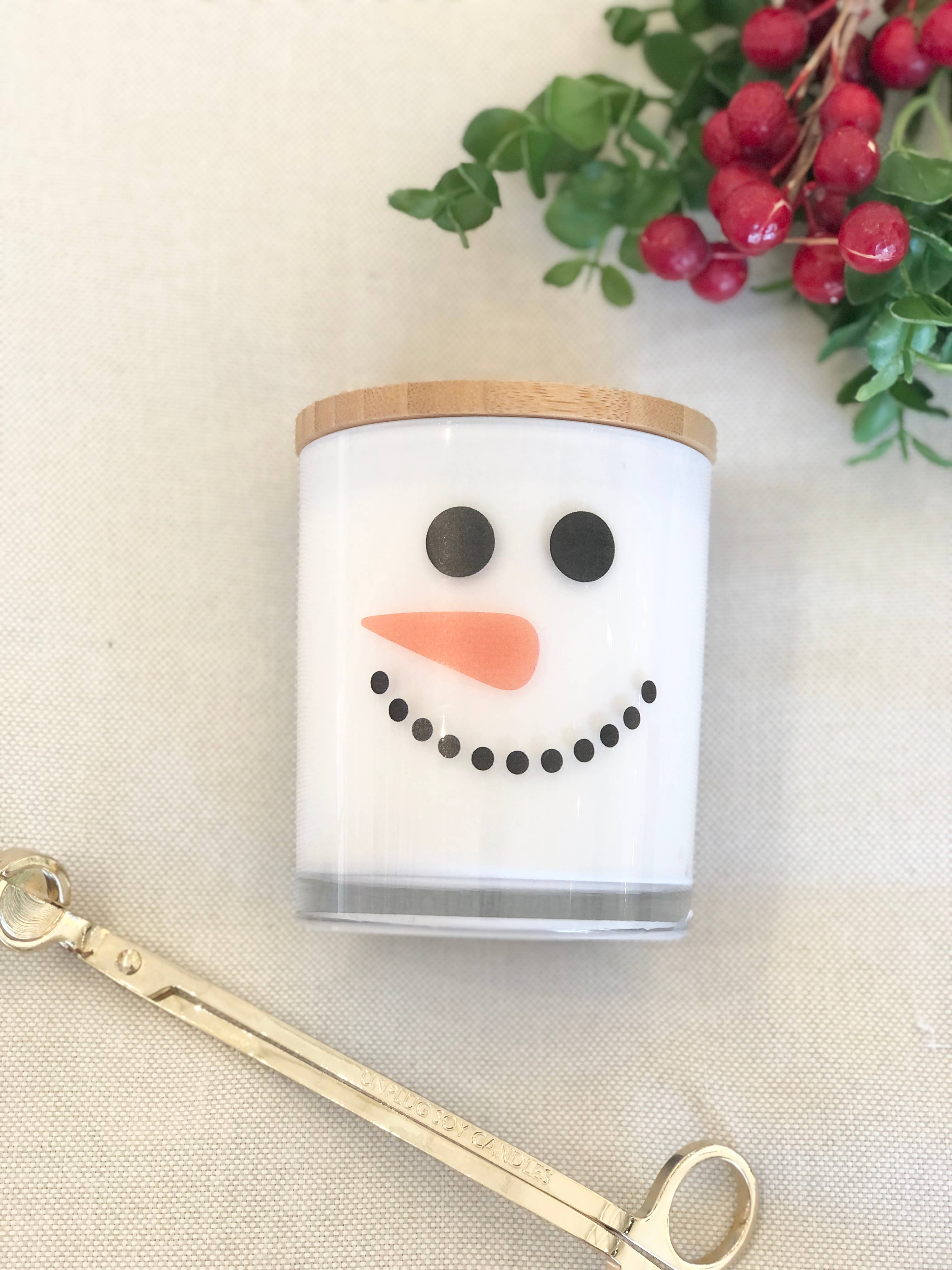 Snowman Holiday Winter Soy Candle: Peppermint Mocha