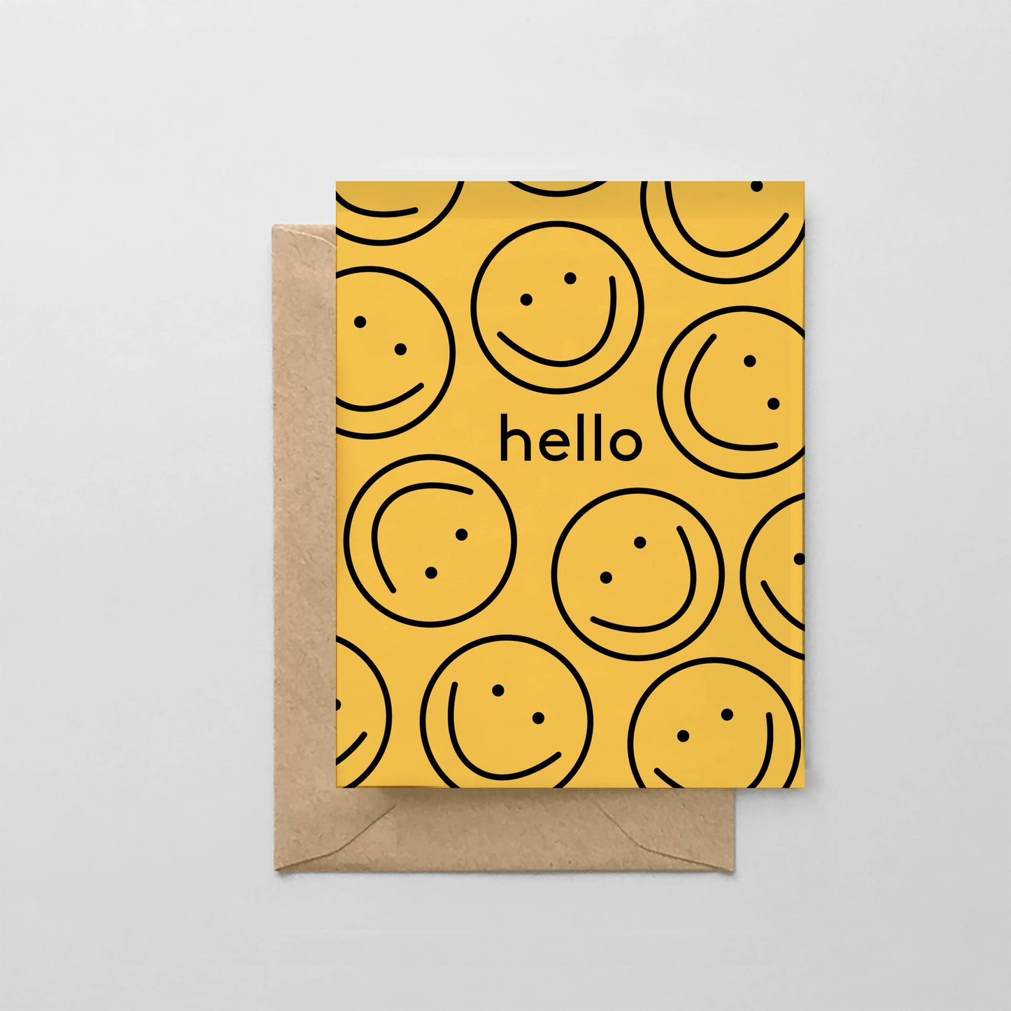 Hello Yellow Smiley Pattern - Greeting Card