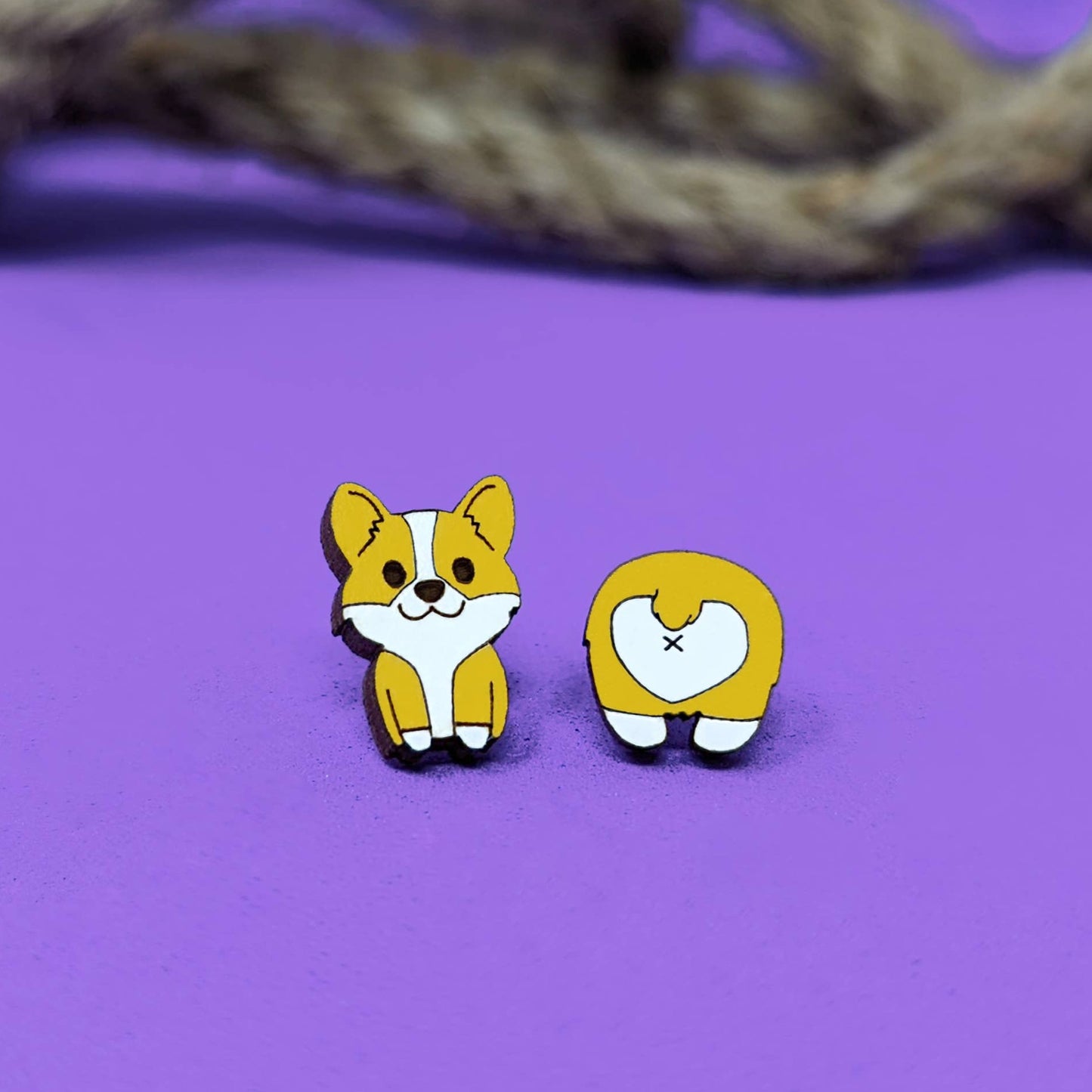 Corgi Butt Pet Lover Stud Wood Earrings